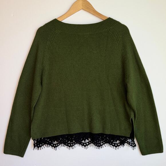 Robert Rodriguez V Neck Pullover Sweater Medium Green Black Lace Trim Wool Blend - Picture 2 of 16